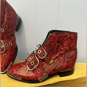 Red Textured snakeskin  boots